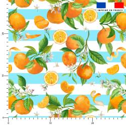 Oranges fleurs d'oranger et rayures bleues - Fond blanc