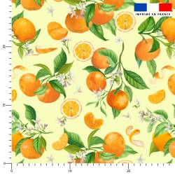 Oranges et fleurs d'oranger - Fond jaune