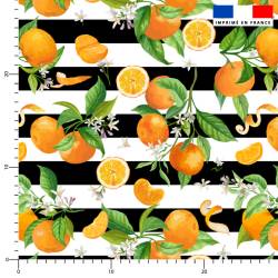 Oranges fleurs d'oranger et rayures noires - Fond blanc