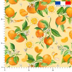 Oranges et fleurs d'oranger - Fond jaune pastel