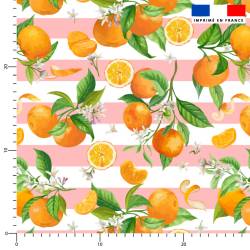 Oranges fleurs d'oranger et rayures roses - Fond blanc