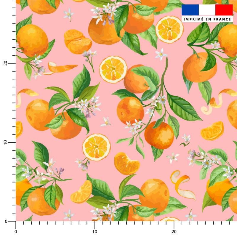 Oranges et fleurs d'oranger - Fond rose