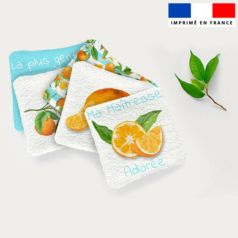 Coupon lingettes lavables motif maitresse et fleurs d'oranger