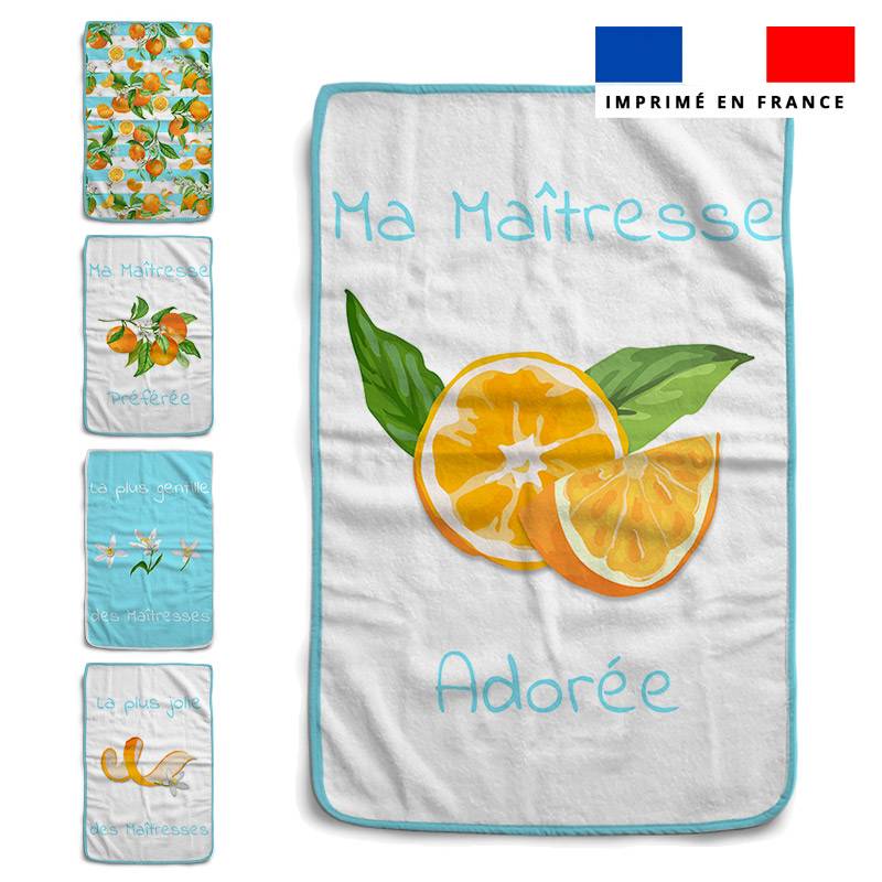 Lot de 5 essuie-mains en éponge motif maitresse et fleurs d'oranger