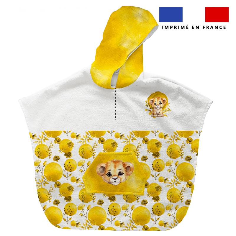 Patron imprimé sur tissu éponge pour poncho de bain motif lionceau aquarelle