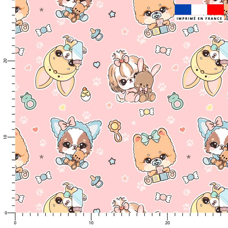 Chiots - Fond rose - Création Jolifox