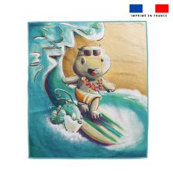 Coupon serviette de plage motif hippopotame surf - Création Stillistic