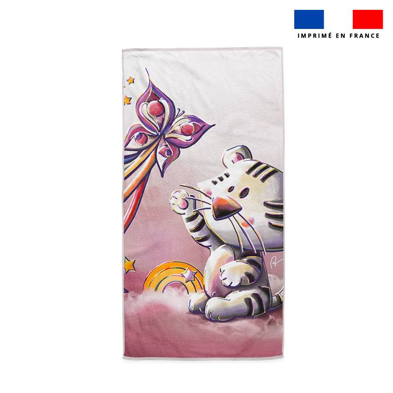 Coupon serviette de plage motif tigre blanc - Création Stillistic