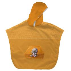 Kit poncho de bain orange motif hippopotame - Création Stillistic