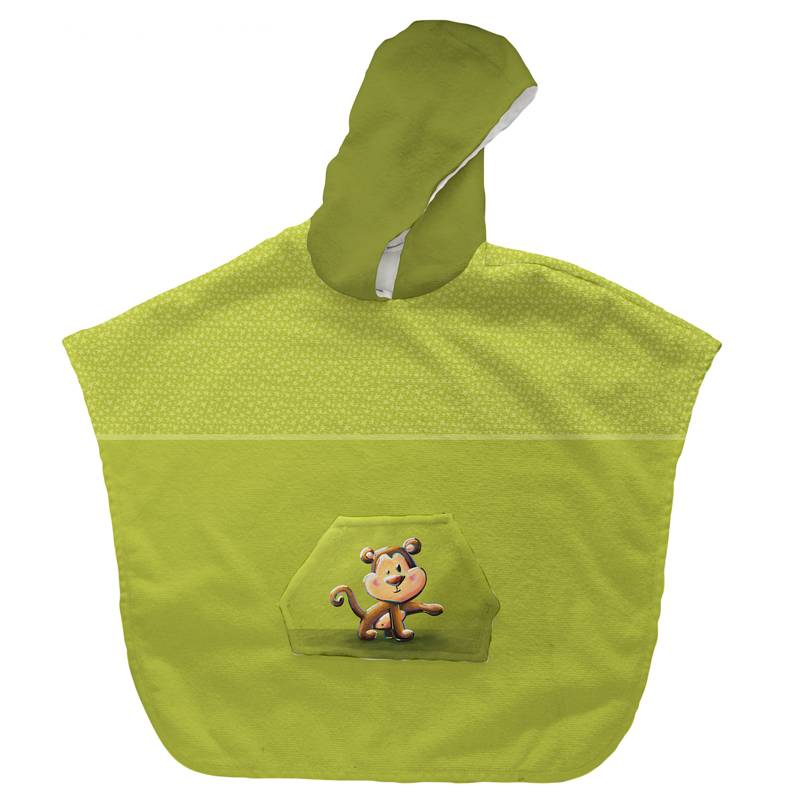 Kit poncho de bain vert motif bébé singe - Création Stillistic