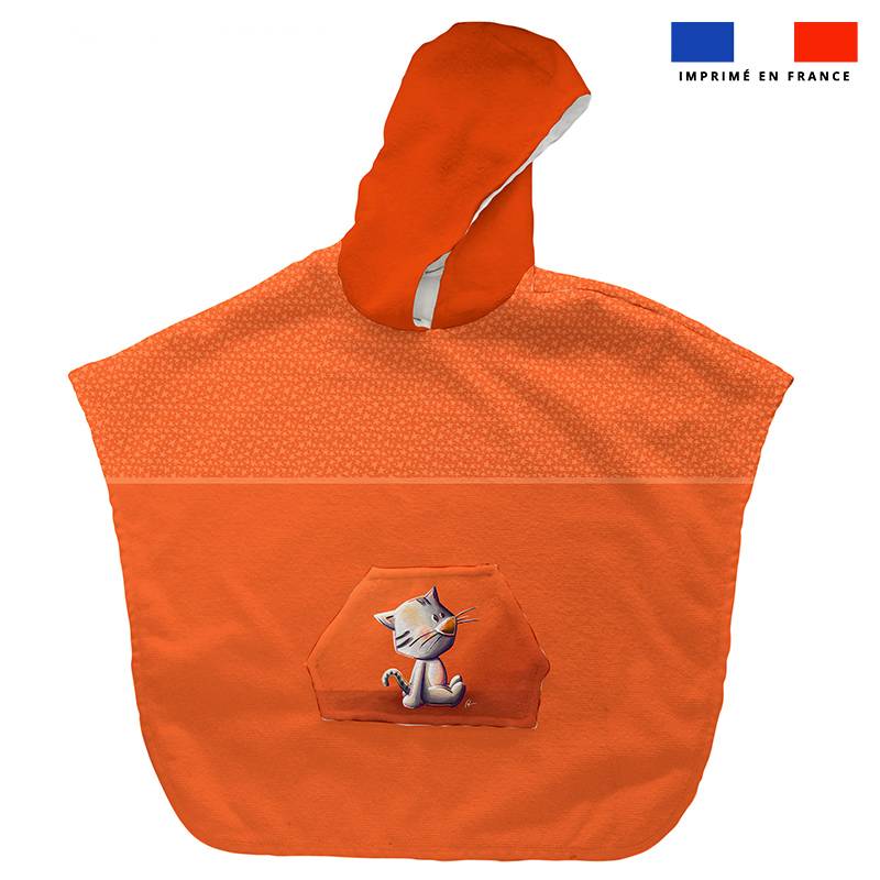 Kit poncho de bain orange motif chat - Création Stillistic