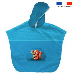 Kit poncho de bain bleu motif écureuil - Création Stillistic