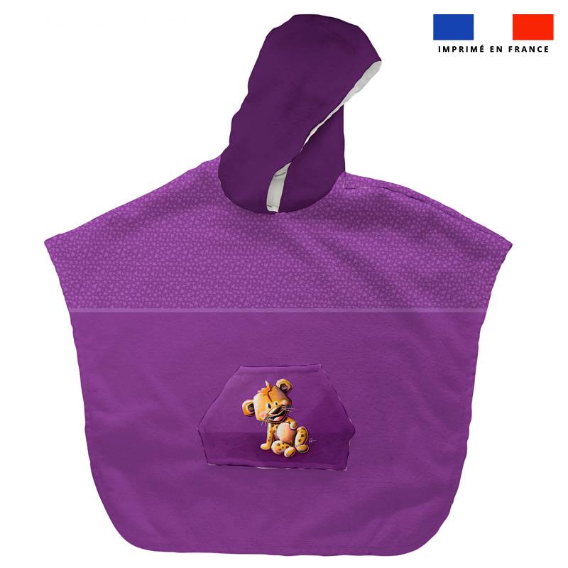 Kit poncho de bain violet motif hyène - Création Stillistic