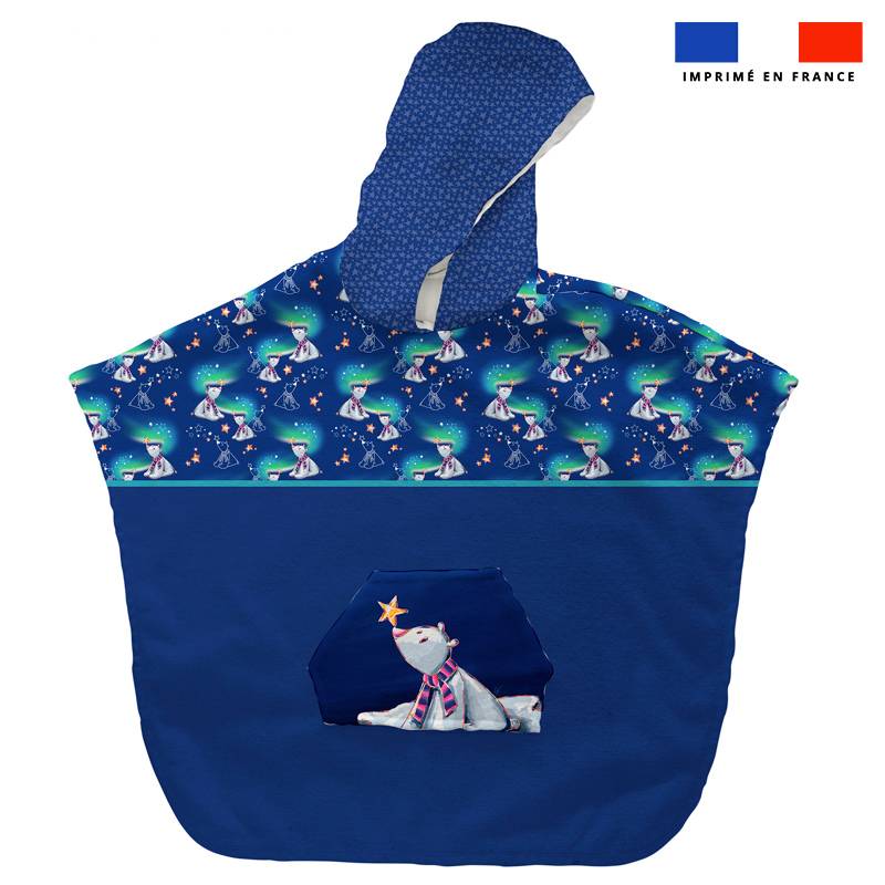 Kit poncho de bain bleu marine motif ours polaire - Création Stillistic