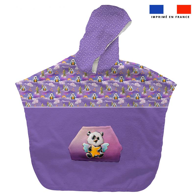 Kit poncho de bain violet motif ange panda - Création Stillistic