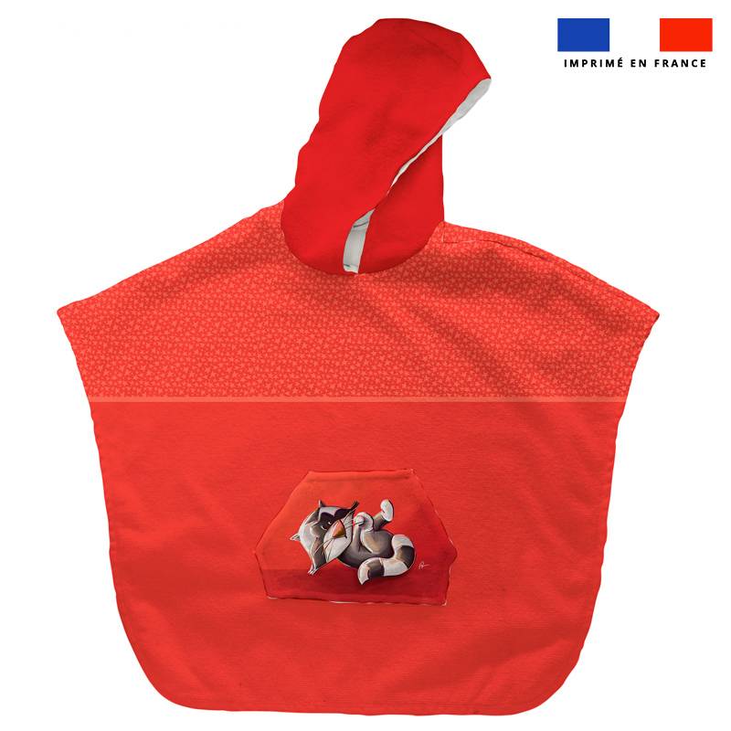 Kit poncho de bain rouge motif raton laveur - Création Stillistic