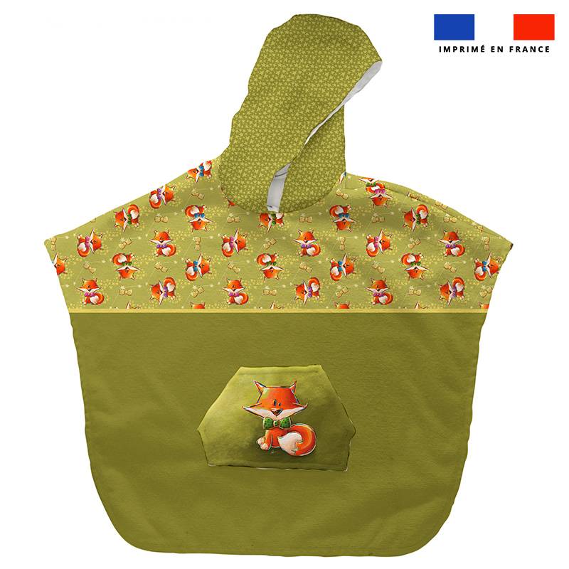 Kit poncho de bain vert kaki motif renard - Création Stillistic