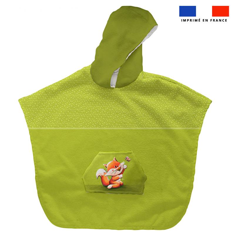 Kit poncho de bain vert motif renard et papillon - Création Stillistic