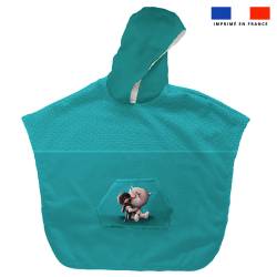 Kit poncho de bain bleu motif bébé rhinocéros et doudou - Création Stillistic