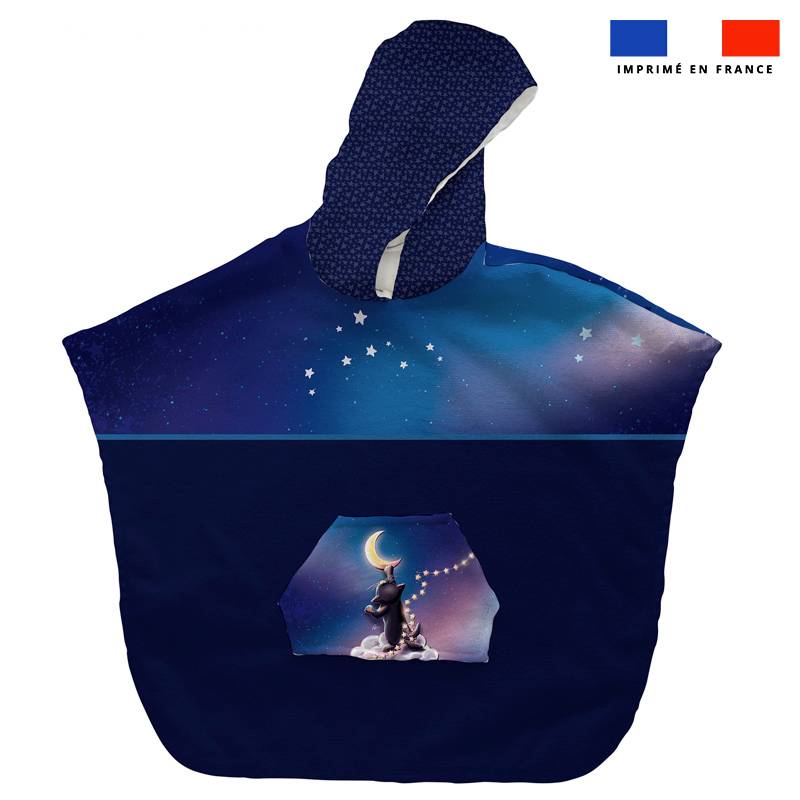 Kit poncho de bain bleu nuit motif chat sirius - Création Stillistic