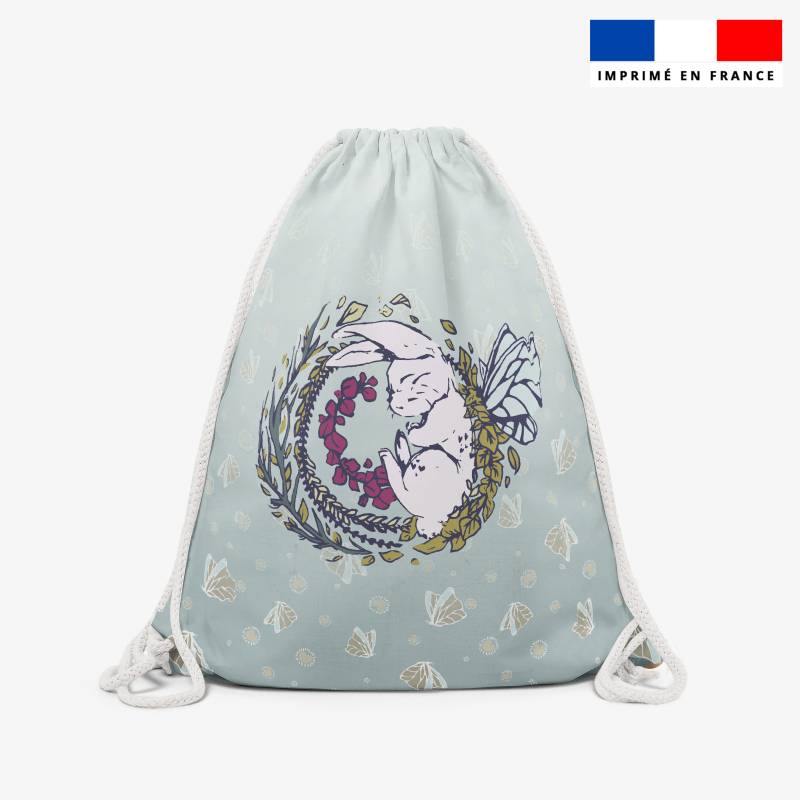 Kit sac à dos coulissant motif lapin féérique - Création Lucie OBATON