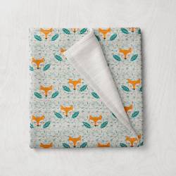 Double gaze blanche motif renard et feuilles