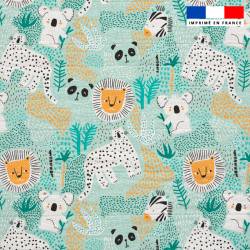 Double gaze vert d'eau motif jungle friends