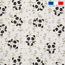Double gaze blanche motif panda et bambou vert