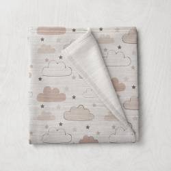 Double gaze blanche motif nuage et étoile taupe