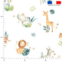 Double gaze blanche motif safari animaux aquarelle