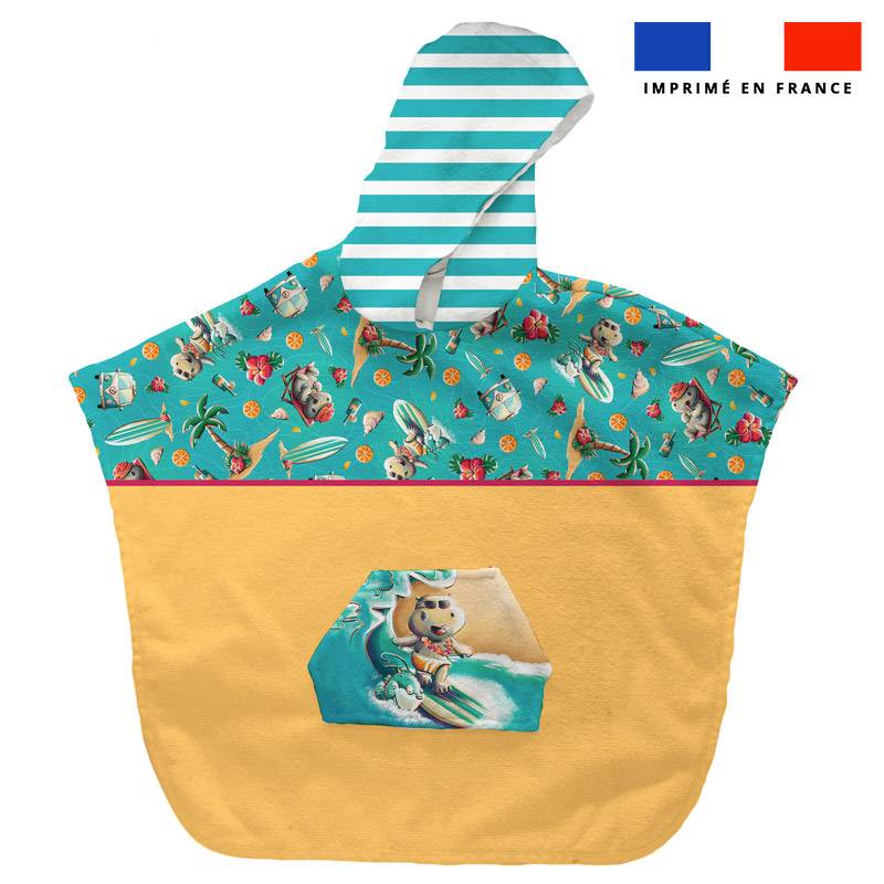 Kit poncho de bain bleu et jaune motif hippo surf - Création Stillistic