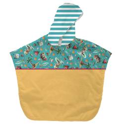 Kit poncho de bain bleu et jaune motif hippo plage - Création Stillistic