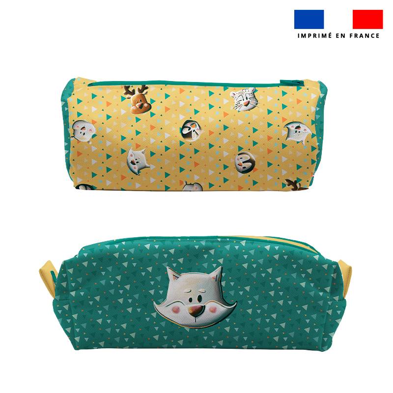 Kit trousse double compartiment motif loup polaire + 1 trousse assortie - Création Stillistic