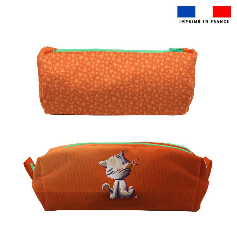 Kit trousse double compartiment motif bébé chat + 1 trousse assortie - Création Stillistic