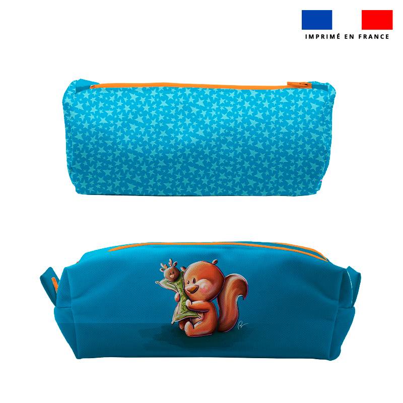 Kit trousse double compartiment motif bébé écureuil + 1 trousse assortie - Création Stillistic