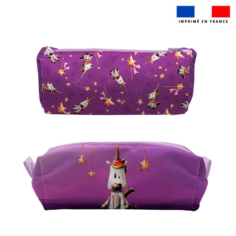 Kit trousse double compartiment motif licorne + 1 trousse assortie - Création Stillistic