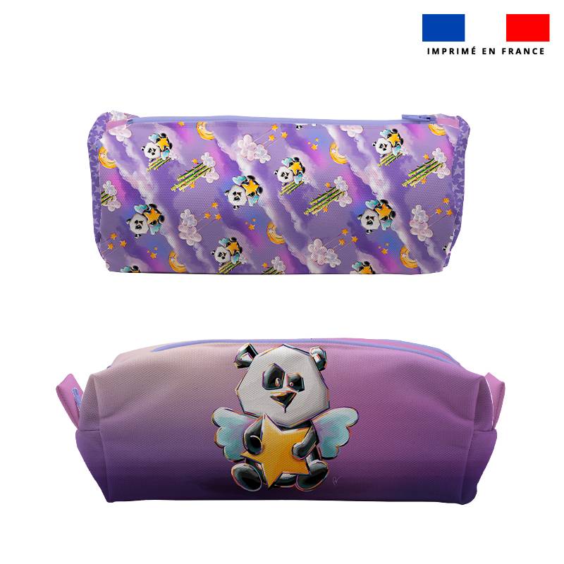 Kit trousse double compartiment motif panda ange + 1 trousse assortie - Création Stillistic