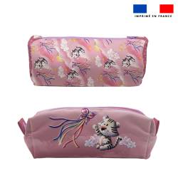 Kit trousse double compartiment motif tigre blanc + 1 trousse assortie - Création Stillistic