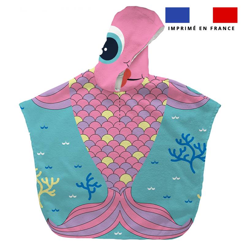 Patron imprimé sur tissu éponge pour poncho de bain motif poisson Anthias Rose