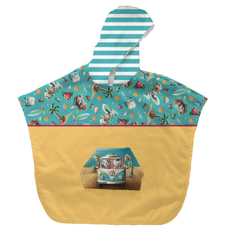 Kit poncho de bain bleu et jaune motif hippo van - Création Stillistic
