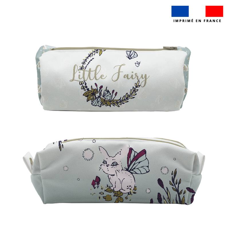 Kit trousse double compartiment motif lapin féérique + 1 trousse assortie - Création Lucie OBATON