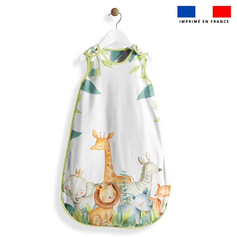 Coupon pour gigoteuse motif safari animaux aquarelle