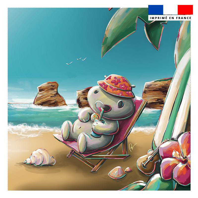 Coupon 45x45 cm imprimé hippo plage - Création Stillistic