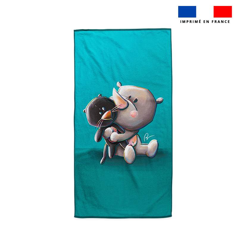 Coupon serviette de plage motif bébé rhino et doudou - Création Stillistic