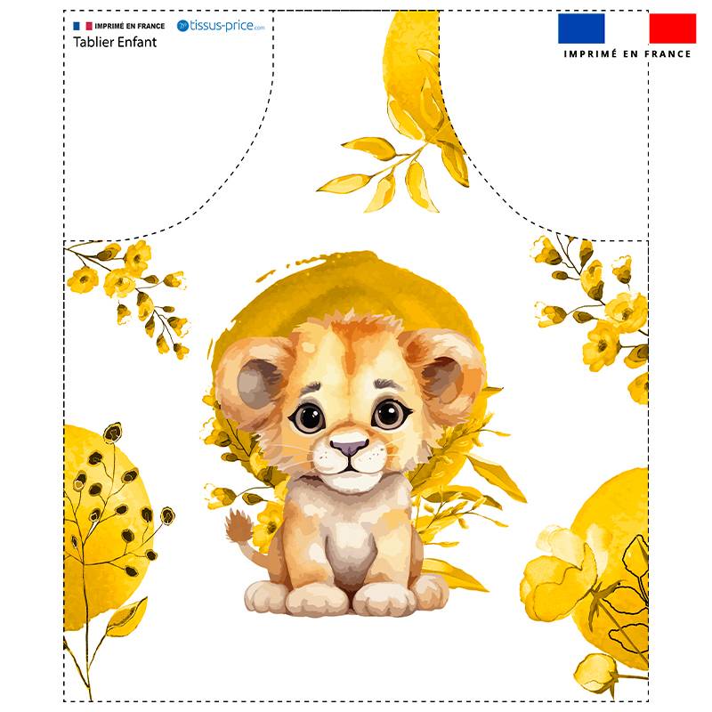 Patron imprimé pour tablier enfant motif lionceau aquarelle