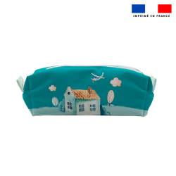 Kit trousse double compartiment motif montgolfière aquarelle + 1 trousse assortie