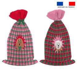 Kit hotte de Noel bleu givré motif chien de Noel