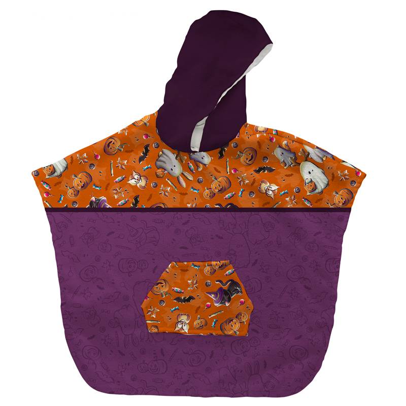 Kit poncho de bain blanc motif fantôme orange - Création Stillistic