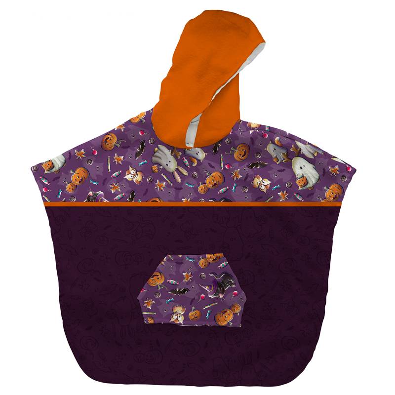 Kit poncho de bain blanc motif fantôme violet - Création Stillistic