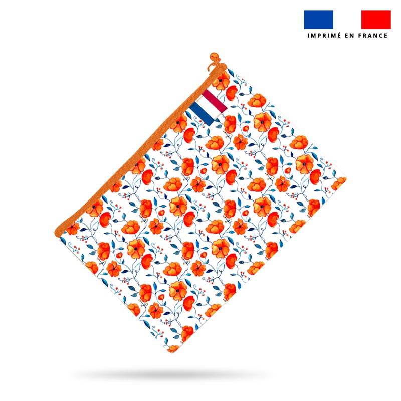 Kit pochette motif floral orange - Création Cat&Colours